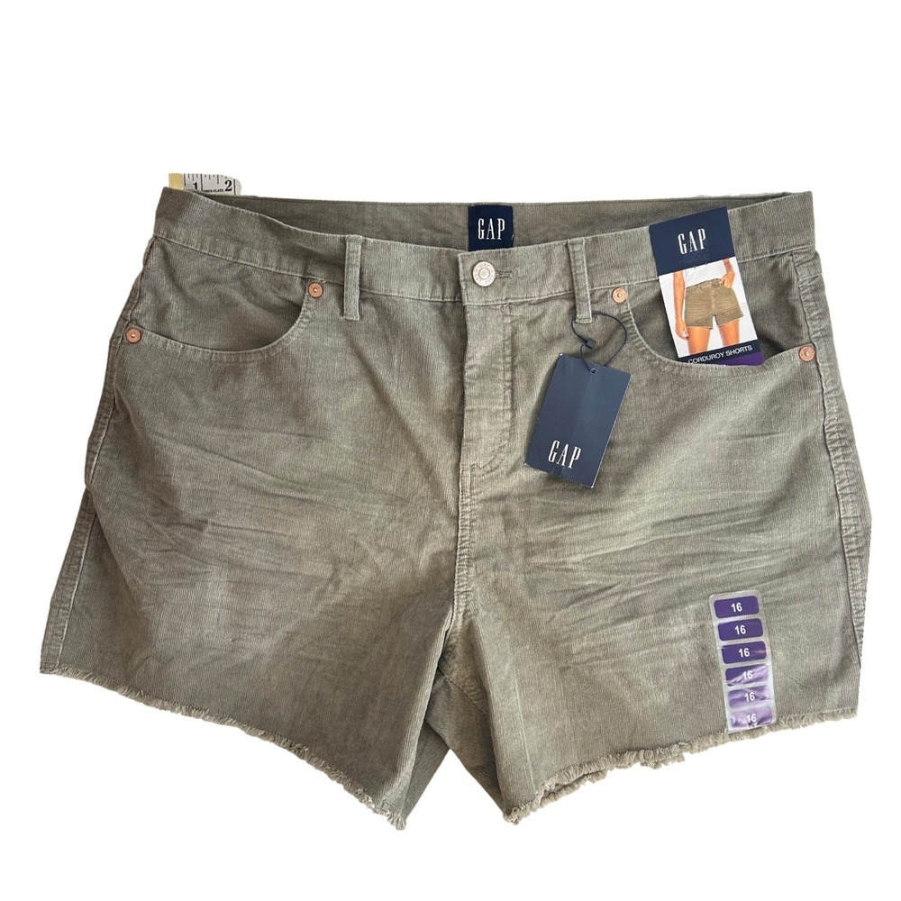 Gap Womens Olive Green Corduroy Shorts Raw Hem Size 16 NWT
